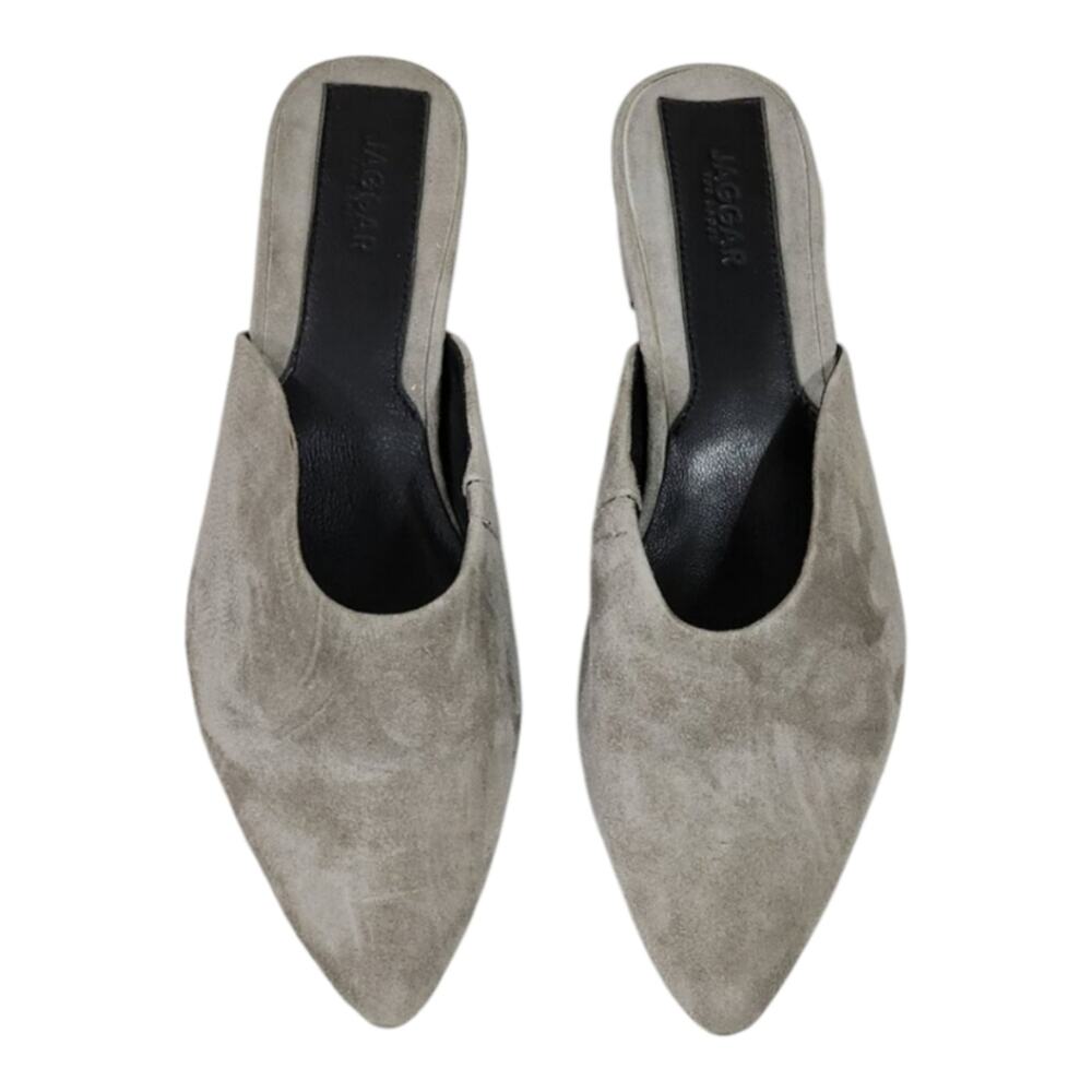 REVOLVE X Jagger‎ taupe greyish suede leather block heel clogs size 39 8 8.5 US